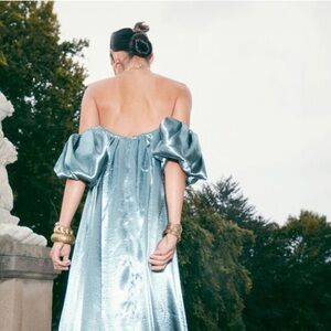 NWT Caroline Constas Palmer Strapless Metallic Blue/GreenDress Size Small